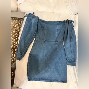 Off the shoulder denim dress with zip back
